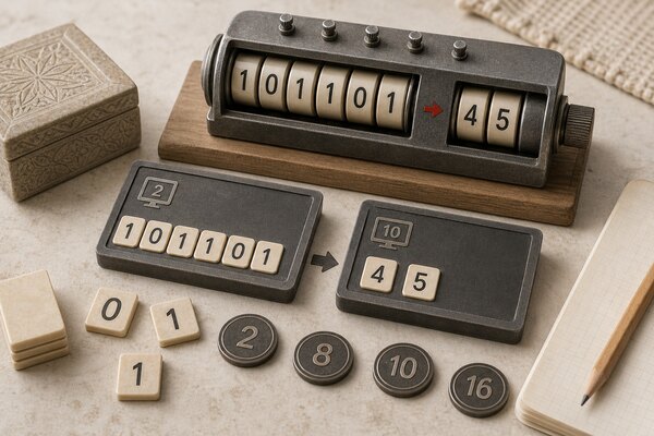 تبدیل مبنای عدد - number base converter - باینری هگز دسیمال - binary hex decimal - تبدیل مبنا آنلاین - base conversion online - مبنای 2 8 10 16 - base 2 8 10 16 - تبدیل سریع مبنا - fast base converter