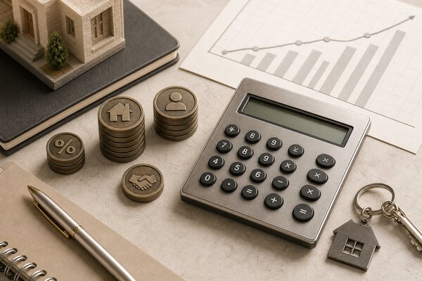 محاسبه کمیسیون املاک - real estate commission calculator - حق‌الزحمه بنگاه - agency fee - درصد کمیسیون خرید و فروش - buy sell commission - کمیسیون رهن و اجاره - rent commission - محاسبه کارمزد ملک - property fee calc